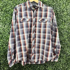 7 Diamonds Shirt Mens XL Red‎ Blue Plaid Button Up Western Pearl Sunset Highway